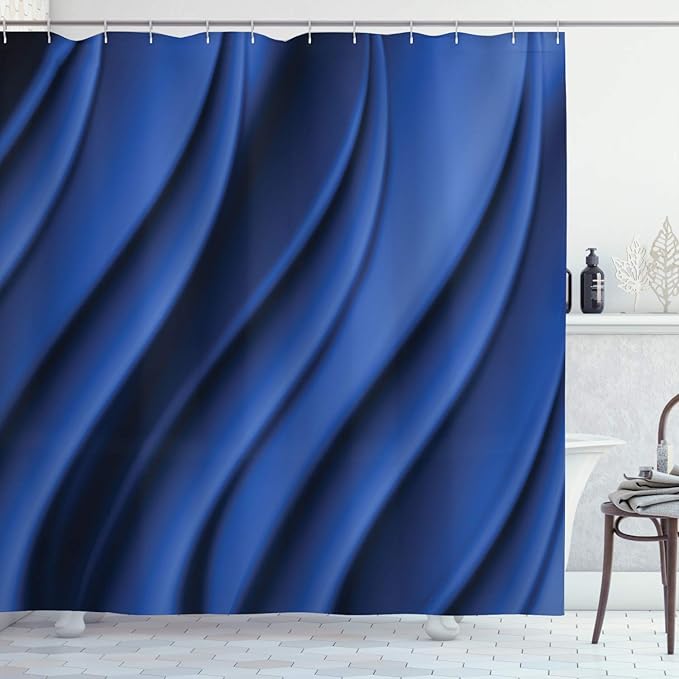 Ambesonne Navy Blue Shower Curtain, Ocean Waves Inspired Design with Digital Reflection Aqua Sea Abstract Art, Cloth Fabric Bathroom Decor Set with Hooks, 69" W x 84" L, Dark Blue