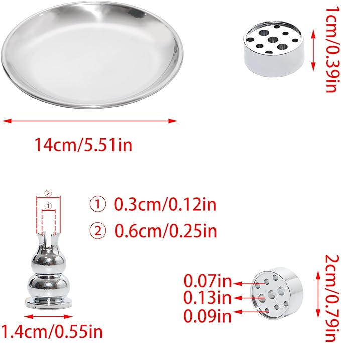 3 in 1 Incense Burner, 5.51 Inch Incense Holder Set for Incense Sticks, Coil Incense and Incense Cones, Multi-Functional, Brass Ash Catcher, Gourd-Shaped Tray（Silver）