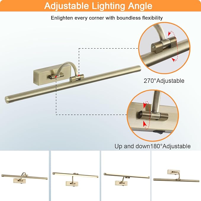 Tassuowell Antique Bronze Picture Light, 23.6 Inch Remote Control Painting Lights for Wall Cordless, 3CCT Dimmable Wall Lights for Pictures, Rechargeable Art Light for Pictures On Wall with Timer
