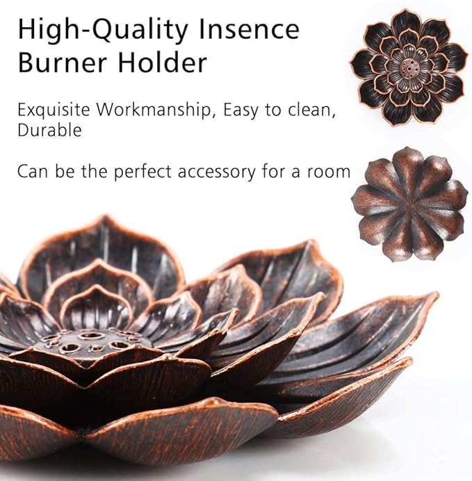Accmor Zinc Alloy Incense Holder, Lotus Stick Incense Burner, Incense Holder for Stick/Coil/Cone Incense with Ash Catcher,Copper