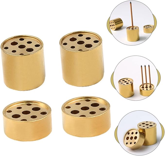 VOSAREA 4pcs Copper Incense Holders, 9-Hole Multi-Hole Incense Stick Bases, Small Retro Copper Burner Accessories for Meditation Room, Yoga Studio & Home Decor