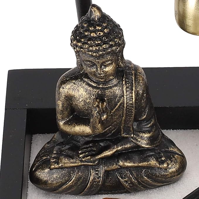 Zen Garden Desktop Sitting Buddha Ornament, Statue with Incense Holder Sand Decorative Stone Accessories for Home Office and Work Desk Collectible Figurines[1906]