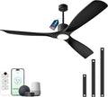 60" Ceiling Fan with Lights,Outdoor Ceiling Fan 3 Blade,Compatible with Alexa/Gg/App/Remote,3-Color Light 6-Speed Quiet Reversible DC Motor for Patio,Black