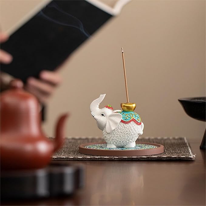 Lucky Elephant Incense Holder - Handmade Burner with Ash Tray for Meditation Yoga, Home Decor & Spiritual Gifts