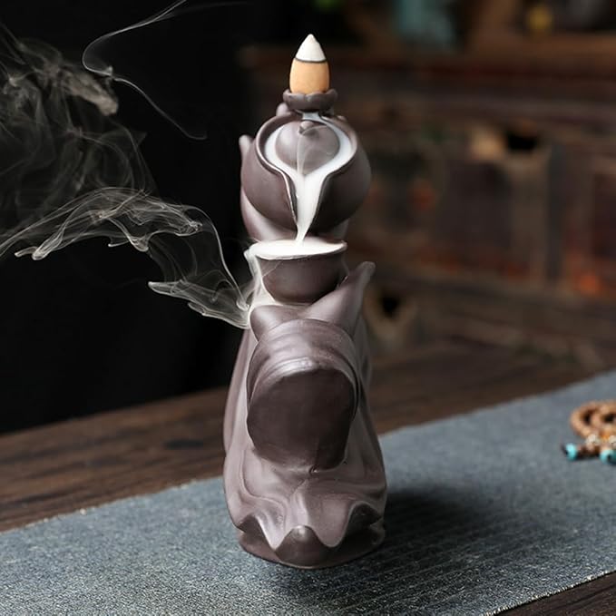 Buddha Hand Series Backflow Incense Burner Indoor Smoke Waterfall Incense Holder Creative Ceramic Incense Burner (Teapot Bergamot)