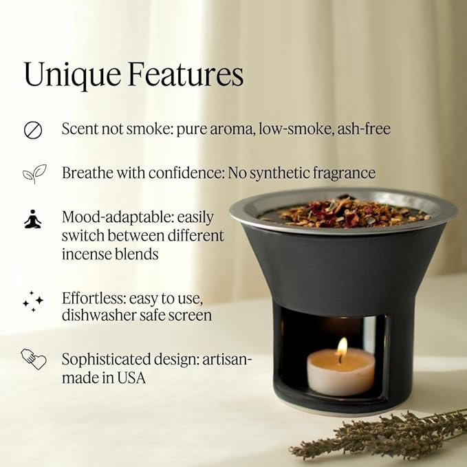 Soul Space Non Toxic Incense Holder/Burner & Incense Blends Starter Bundle| Scent Not Smoke: Zero Ash, Pure Aroma, Low-Smoke - Perfect for Heating Natural and Organic Incense | Color: Night