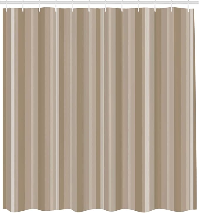 Ambesonne Stripes Shower Curtain, Abstract Ocean Inspired Palette Lines Geometrical Image Illustration, Cloth Fabric Bathroom Decor Set with Hooks, 75" Long, Pastel Brown
