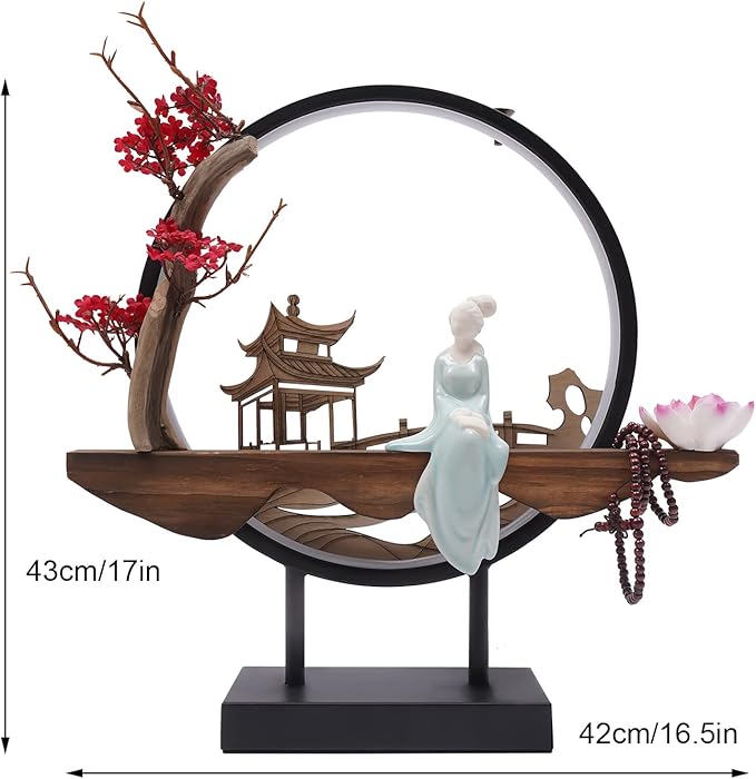 TFCFL Backflow Incense Holder with LED Light Ring, Chinese Style Handmade Flower Censer Incense Burner Home Decor Aromatherapy Ornament Incense Holders with Backflow, USB Cable (Red Plum)