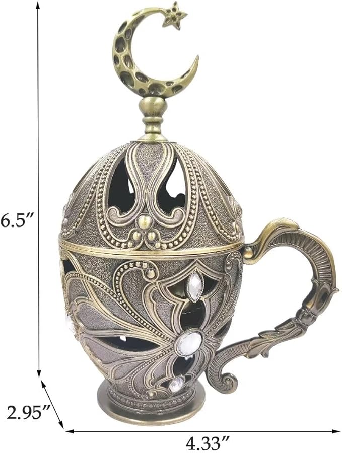Hourwof Vintage Cone Incense Holder,Metal Incense Burner Holder with Cover,Bakhoor Burners,Incense Ash Catcher with Handle for Yoga Aromatherapy Meditation Home Office Decor,Moon Bronze