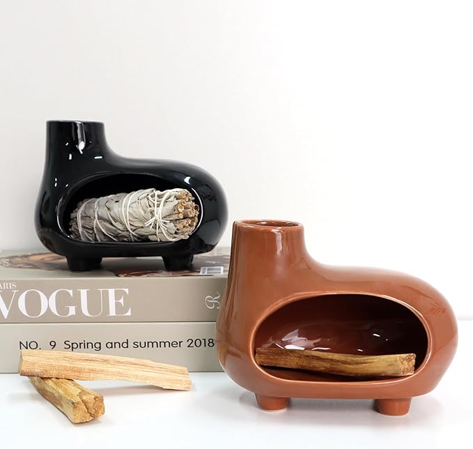 Terracotta Palo Santo Burner Chimney Sage Stick Holder for Burning Ceramic Smudge Bowl for Energy Clearing and Meditation Space (Terracotta)