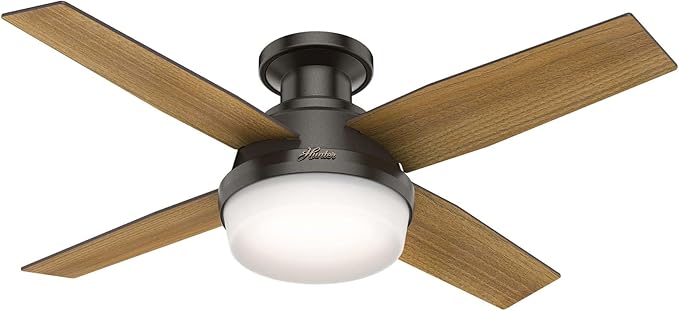 Hunter 44 inch Indoor Ceiling Fan with LED Light and Remote Control - Bronze Modern Ceiling Fan, Low Profile Mount, 4 Blades, For Bedroom, Living Room, or Kitchen, Quiet - Dempsey 59445, Noble Bronze | with LED Light and Remote Control, Low Profile Mou...