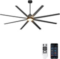 96" Industrial Ceiling Fans with Lights, Large Ceiling Fan with Remote/APP Control, Outdoor Ceiling Fans with 8 Blades, 3CCT, DC motor for Commercial Shop Garage Warehouse Black
