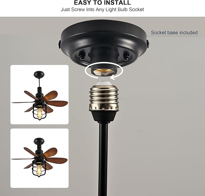 Garwarm 20IN Ceiling Fans with Lights, Socket Fan Light with Remote, Screw in Ceiling Fan in Light Socket Small Ceiling Fan for Garage,Bedroom, Kitchen, Living Room(Bulb not Included)