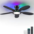 Kviflon Ceiling Fans with Lights and Remote/APP Control, 52 inch Low Profile Ceiling Fans with Dimmable White + RGB Ring Lights, 6 Speeds 5 Curved Blades for Kids Room Bedroom Bar, Black