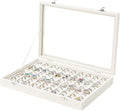 Coward Ring Organizer Jewelry Box, Beige Velvet 100 Slots Ring Display Tray Case with Transparent Glass Lid for Home Use or Store Selling Show