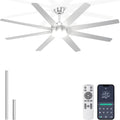 72'' Silver Large Ceiling Fan with Light for Indoor/Covered Outdoor | Remote/APP Control, 3CCT Dimmable, Quiet DC Motor, Reversible Airflow, 8 Blades Modern Big Overhead Fan for Patio Living Room