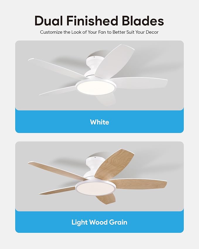 VONLUCE Ceiling Fans with Lights, 42 Inch Ceiling Fan and Remote, Full-spectrum LED Light, 3CCT, 6-Speeds Noiseless Reversible DC Motor, Modern Flush Mount Ceiling Fan for Farmhouse Bedroom Indoor