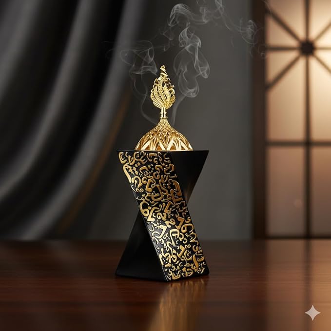 Resin Incense Burner Bakhoor Incense Burner Charcoal Incense Burner Yoga Spa Aromatherapy Office Home Decor Black (8.26 inch / 21 cm Height)