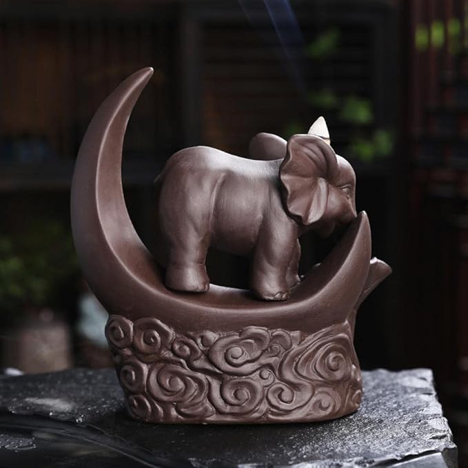 YYW Elephant Backflow Incense Burner Holder Waterfall Incense Cones Burner with 20 Incense Cones,30 Incense Stick,1 Tweezer,1 Mat Gift for Aromatherapy Ornament Home Decor (Small Size)