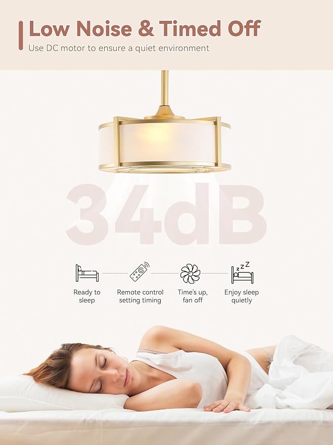 20" Gold Fandelier Ceiling Fans with Lights, Boho Rattan Ceiling Fan with Light Remote Control, Caged Mid-Century Modern with 6 Speeds for Bedroom, Nursery, Living Room