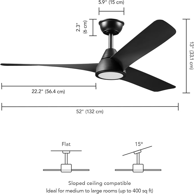 Globe Electric 37000110 52" Smart Ceiling Fan with LED Light, Remote Control, WhisperQuiet DC Motor, 6 Speeds, Matte Black