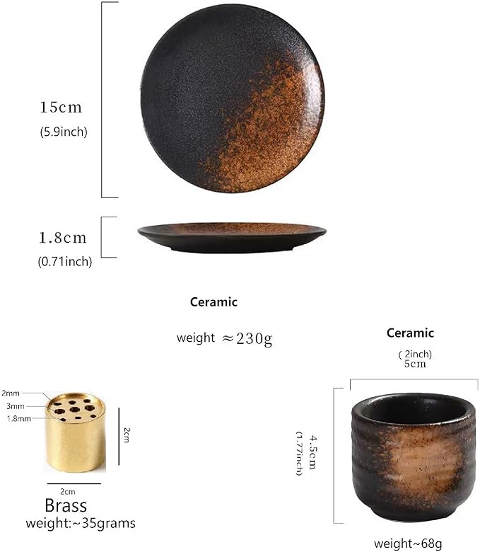 3 in 1 Incense and Candle Holder, Ceramic Palo Santo Burner Sage Burner, Multi Holes Brass Incense Stick Holder, 5.9” Ceramic Ash Catcher Tray, Incense Burner Set for Meditation