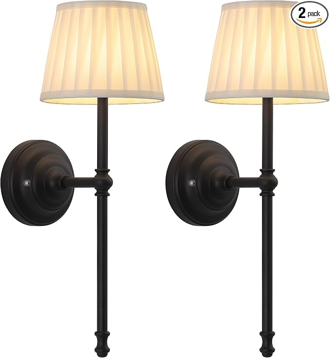 KDG Cordless Wall Sconces Set of 2, Small Wireless 5200mAh Rechargeable Battery Fabric LED Wall Lamps, Portables Lightings for Wall Painting, Living Room, Bedroom, Hallway, Gifts, Night Light (Black)