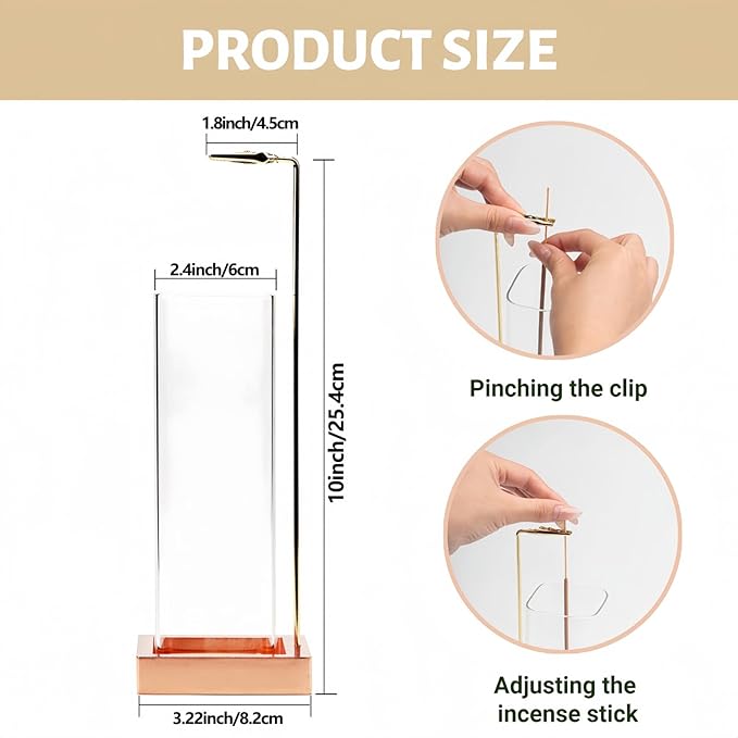 Incense Holder, Metal Incense Holder for Sticks with Glass Ash Catcher, Anti-Ash Incense Burner for Meditation Yoga Spa Room Décor (Rose Gold)