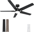 52 Inch Black Ceiling Fans with Lights and Remote, Low Profile 5 Blades Ceiling Fan with Downrods, Reversible, 3CCT, Dimmable, Noiseless for Living Room, Bedroom and Patio