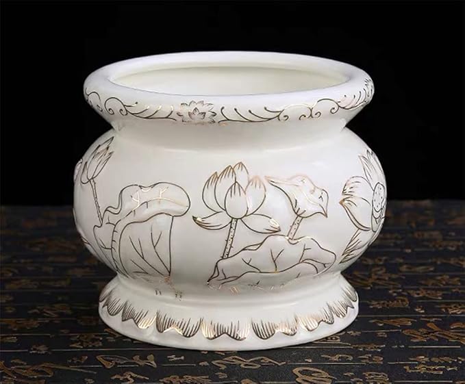 Houlu Small White Ceramic Incense Burner Pot for Praying Buddha, Tibetan Buddhist Altar Worhship Incense Censer - 4 Inches