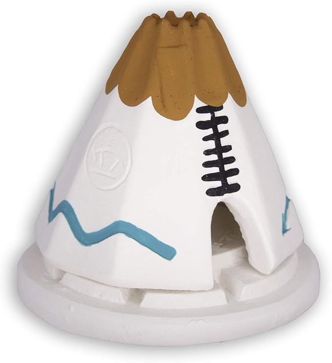 Incienso de Santa Fe - White Teepee - Turquoise and Buckskin Natural Wood Incense Burner, Includes 20 Piñon Incense Bricks - Made in The USA
