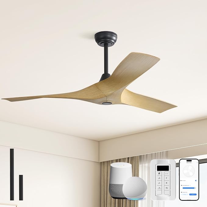 Sofucor 52 Inch Smart Ceiling Fan No Light, Modern Ceiling Fan with 3 Plastic Blades, Compatible with Alexa/Google/App, 6 Speeds 4500CFM, Timer Quiet Reversible DC Motor, ETL/FCC