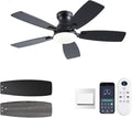 NKPU Ceiling Fans with Lights, Low Profile Ceiling Fan with Light and Remote/APP Control, DC Motor, Noiseless, Flush Mount, 42inch Black Ceiling Fan for Bedroom Indoor/Outdoor Use