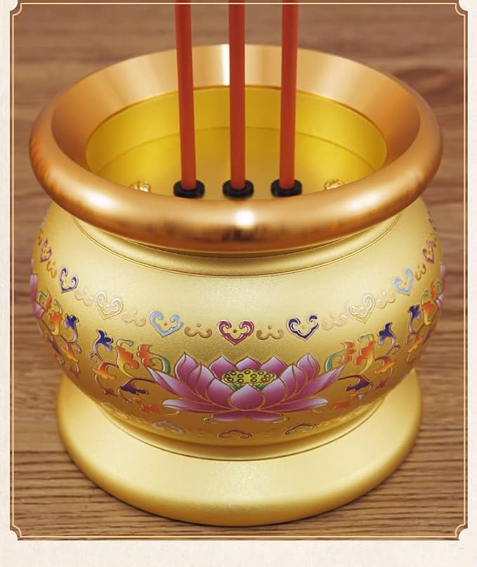 Copper Alloy LED Electric Incense Burner with USB Rechargeable Battery, Ideal for Buddhist Supplies - Painted Style