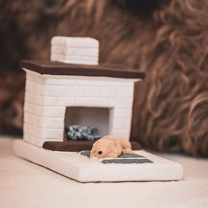 Incienso de Santa Fe - White Country Hearth Puppy with Yellow Lab Natural Wood Incense Burner, Includes 20 Piñon Incense Bricks - Made in The USA