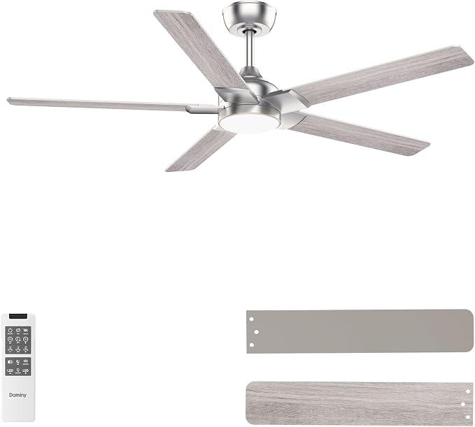 DAMINY 52 inch Nickel Ceiling Fans with Lights,5 Blades,3CCT, Low Profile,Remote Control,for Bedroom, Kitchen,Living Room,Indoor/Outdoor Use,Downrod