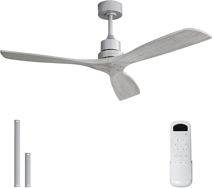 Sofucor 52 Inch Ceiling Fan No Light - Modern Solid Wood Ceiling Fan with Remote, 5000CFM High Airflow, Quiet DC Motor, 6 Speeds, Timer & Reversible for Bedroom Living Room, ETL, Grey