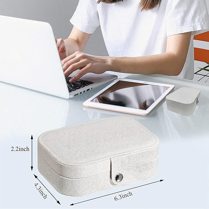 Hatori Travel Jewelry Box, PU Leather Small Jewelry Organizer for Women Girls, Double Layer Portable Mini Travel Case Display Storage Holder Boxes for Stud Earrings, Rings (Glitter White)
