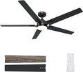 60 Inch Black Ceiling Fans with Lights and Remote, Reversible, 3CCT, Dimmable, Noiseless, Large Ceiling Fan for Bedroom, Living Room and Patio, Indoor/Outdoor Use