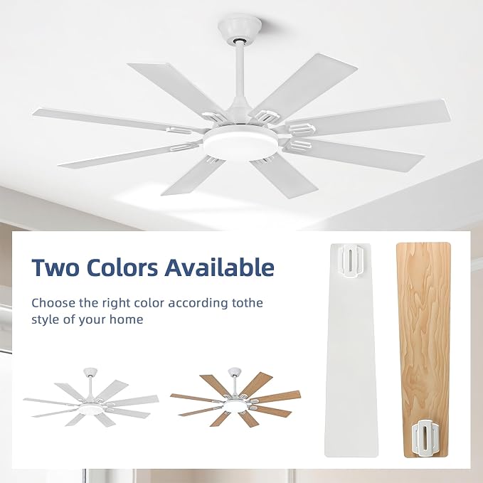52 Inch Ceiling Fans with Lights and Remote/APP Control, Modern Ceiling Fan with 8 Dual Finish Blades,Quiet Reversible Motor, White Ceiling Fan with RGB Lights for Bedroom,Living Room,Patios