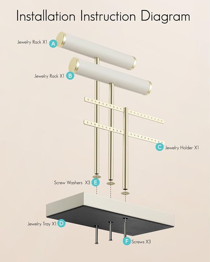 VLANDO 3 Tier Bracelet Holder Display, Leather Jewelry Holder Display for Women, Detachable Jewelry Stand for Bracelet, Necklace, Earrings, Rings - Beige