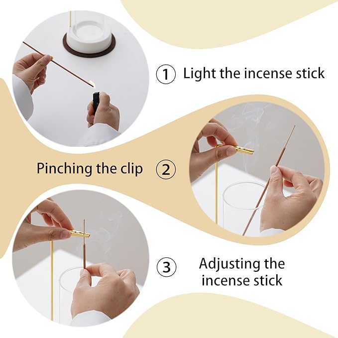 CEREMONY Incense Holder, Ceramic Incense Holder for Sticks with Glass Ash Catcher, Incense Burner for Meditation Yoga Spa Room Decor(Beige)