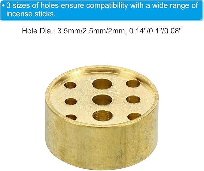 PATIKIL Incense Holder, 2 Pack Brass Incense Cone Burner Stick Holder with 9 Holes Incense Stand Base for Yoga Spa Room Home Office, 0.8" Dia. 0.4" Tall