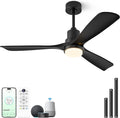60 inch Smart Ceiling Fan with Lights,Outdoor Ceiling Fan 3 Wood Blades Compatible with Alexa/Gg Voice Control&App&Remote,Quiet DC Motor for Covered Patio Porch Bedroom,Black