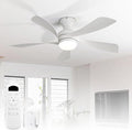 Sofucor 42 Inch Low Profile Ceiling Fan with Light, Flush Mount Outdoor White Ceiling Fan with Remote for Bedroom Living Room Patio, Dimmable LED High Airflow Quiet Reversible DC Motor