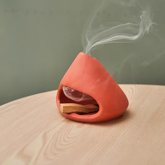 Ceramic Incense Holder Palo Santo Holder Handcrafted Dual-Use for Sage Sticks Cones Incense Burner for Yoga Meditation Aromatherapy Healing Home Decor Red (Style D)