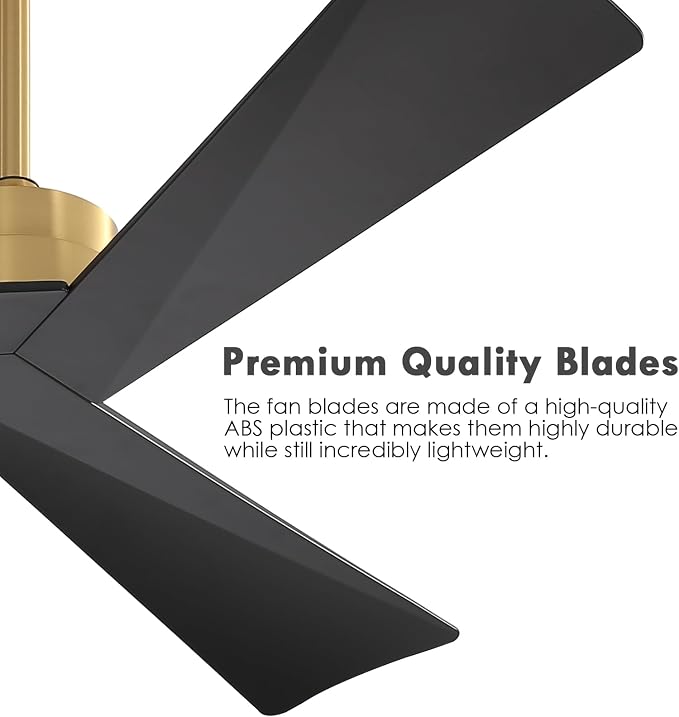 WINGBO 52" DC Ceiling Fan without Lights, Brass and Black Ceiling Fan with Remote, 3 ABS Plastic Blades, 6 Speed Reversible DC Motor, Ceiling Fans No Light for Kitchen Bedroom Living Room