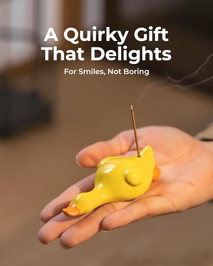 Cozy Duck Incense Stick Holder - Handmade Ceramic Cute Yellow Duck for Aromatherapy, Fun Home Decor & Meditation Gift