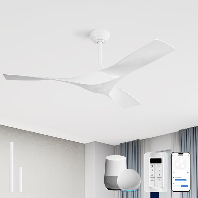 Sofucor 52 Inch Smart Ceiling Fan No Light, Modern Ceiling Fan with 3 Plastic Blades, Compatible with Alexa/Google/App, 6 Speeds 4500CFM, Timer Quiet Reversible DC Motor, ETL/FCC