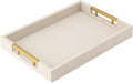 Beige Faux Leather Serving Tray with Handles – Large Decorative Tray for Coffee Table, Ottoman, Living Room, Bathroom – Home Decor
